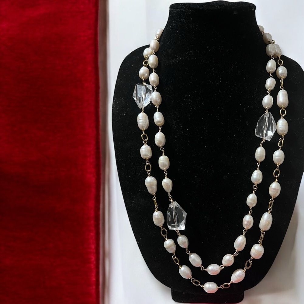 Elegant Fresh Water Pearls and Quartz Crystal Necklace, Amazingly Chic ☑️ - Picture 1 of 4